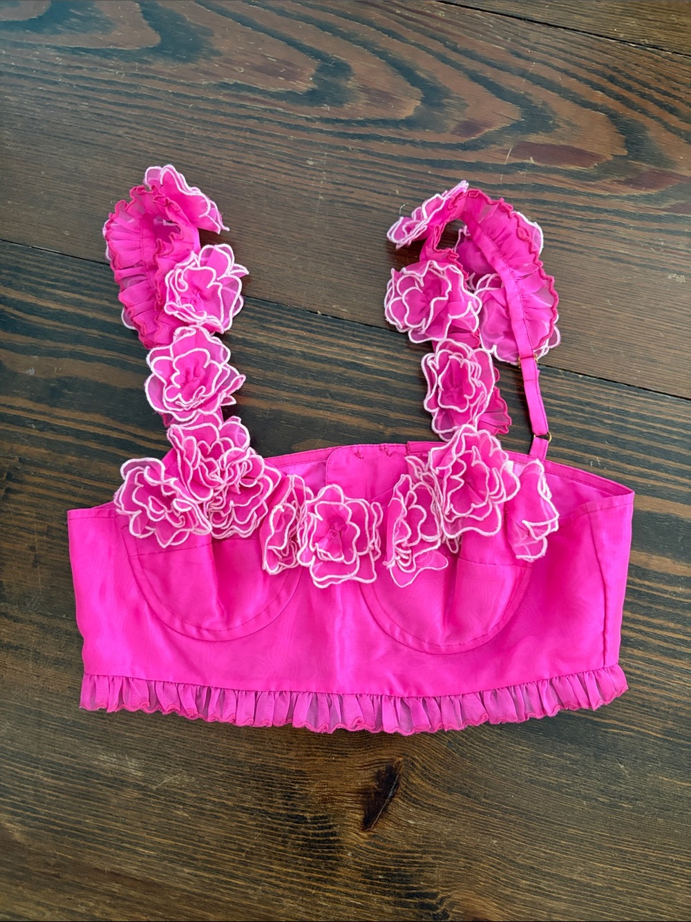 Loveshackfancy Hot Pink Floral Appliqué Crop Top